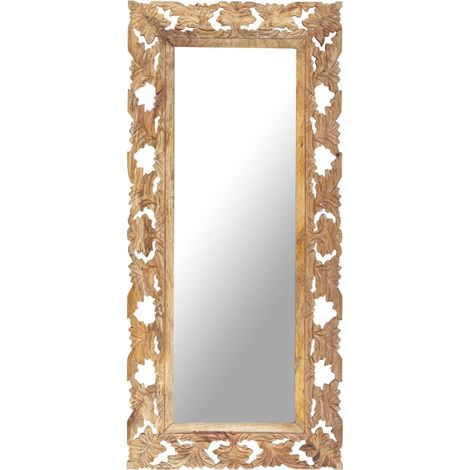 Miroir sculpté à la main Moderne - Miroir de Maquillage - pour Salon, Chambre, Salle de Bain - Marron 110x50 cm Bois de manguier Chic-179158 (1/5)