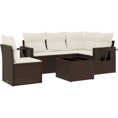 vidaXL Set Divano da Giardino 6 pz con Cuscini Marrone in Polyrattan (1/5)
