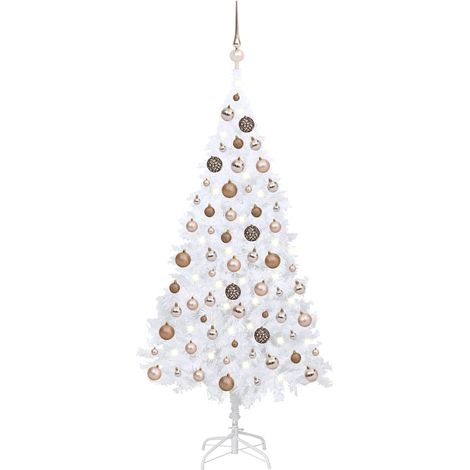 Künstlicher Weihnachtsbaum mit Beleuchtung & Kugeln Weiß 120 cm