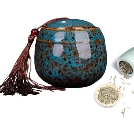 Longziming - Boîte de rangement en céramique avec couvercle – Boîte à thé bleue, petite et élégante, en céramique résistante pour la cuisine, le café, le thé et les épices – Cadeau idéal (1/5)