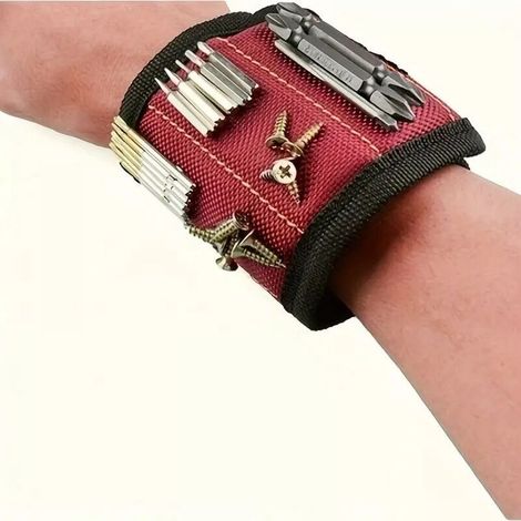 Bracelet magnétique, rouge, 3310cm, 1 pièce, dos adhésif, Velcro, outils de quincaillerie, tournevis, tournevis, bracelet magnétique. (1/5)