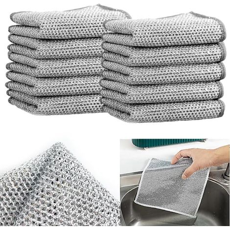 Geschirrtuch aus Stahlwolle, antihaftbeschichteter Ölschwamm aus Stahl, küchenspezifisches Reinigungstuch aus Metalldraht, doppelseitiges Silberdrahttuch (10 Stück)