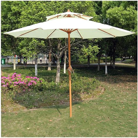 Parasol extérieur à mât central avec manivelle, double toile résistante au soleil, parasol de terrasse, jardin, plage et vente ambulant (1/2)