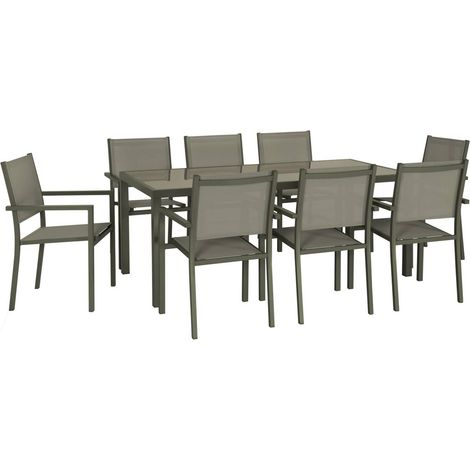 Table de jardin aluminium + 8 assises - Capua 180cm - kaki - 8 places - 1 grande table rectangulaire. 8 fauteuils empilables