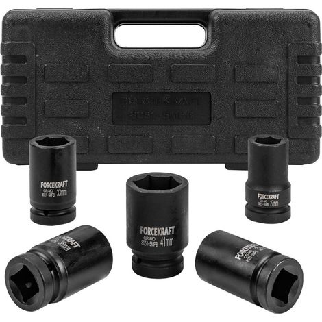 Schlagschrauber-Einsätze 1" (27–41 mm), 5er-Set im Koffer, 6-kant