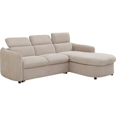Divano angolare destro convertibile in tessuto beige RAVIELA (1/5)