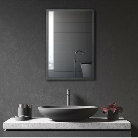 Armoire de toilette murale en acier inoxydable noir 40 cm avec miroir et 3 étagères (1/4)