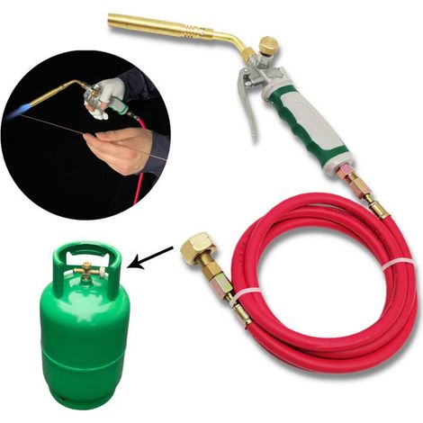 Antorcha de soldadura de doble gas – Doble interruptor – Manguera de goma de alta presión de 1,6 m – Llama espiral para soldadura (1/5)