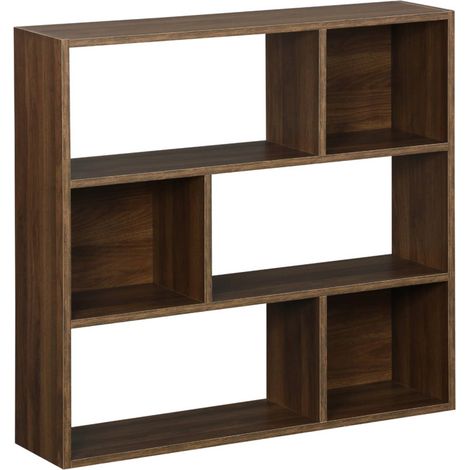 3-shelf bookcase with 6 compartments Walnut 83x23x80 cm - Pieter