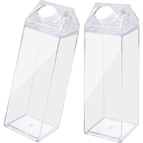 Lot de 2 bouteilles de lait carrées réutilisables en carton transparent (500 ml) pour boissons lactées et jus. (1/5)