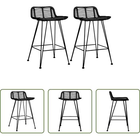Rattanstuhl -  Barhocker 2 Stk. Schwarz Rattan (1/5)