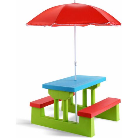 Juego de mesa de picnic infantil con 2 bancos y sombrilla, 4 plazas. (1/5)
