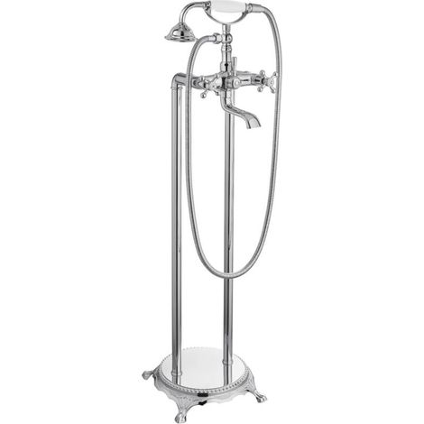 Robinet de baignoire sur pied chromé avec douche à double jet croisé, bouton en forme de téléphone, mitigeur de salle de bain de haute qualité (1/5)