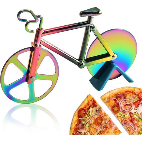 Roulette à Pizza Vélo, Couteau à Pizza Antiadhésif De Vélo, Trancheuse De Roue De Pizza, Avec Béquille, Facile à Couper, pour Fête, Etc, Cadeau De Noël Intéressant(Titane) (1/5)
