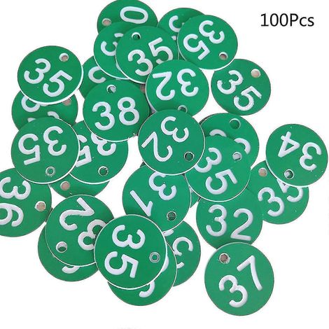 100 étiquettes d'identification numérotées en plastique de 1 à 100, gravées et colorées pour porte-clés (vert) (1/5)