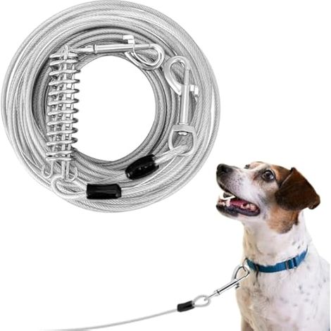 Laisse pour chien, 15 m, chaîne de 5 mm de diamètre avec ressort et crochet, idéale pour la course et le camping. (1/5)