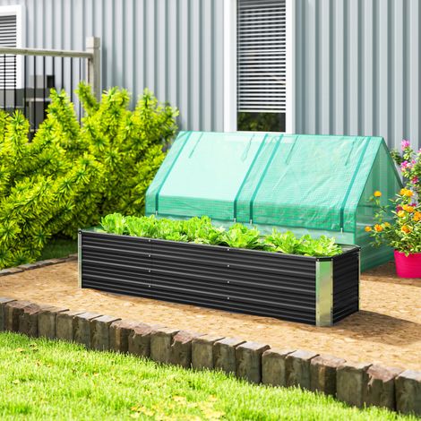Jardinière surélevée en acier avec gants herbes gris carré potager de jardin pour fleurs légumes 183 x 47 x 40 cm finition de qualité
