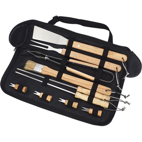 Ensemble de grillades 10 pièces en acier inoxydable, accessoires de barbecue pour hommes, ustensiles de grillades et de camping de haute qualité, marro - AquaForge (1/4)