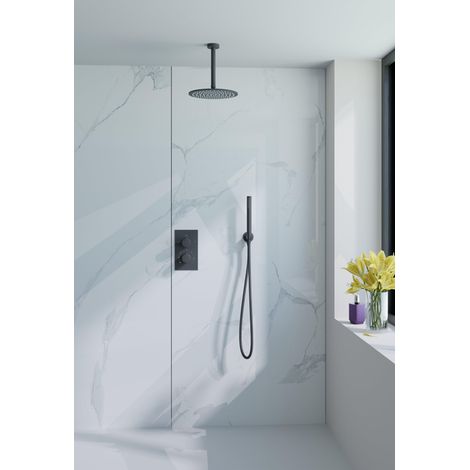 FugaFlow Eccelente Acces Ensemble de douche de tête encastré - thermostatique - bras de plafond - douche de tête 25cm - douchette sur barre - flexible