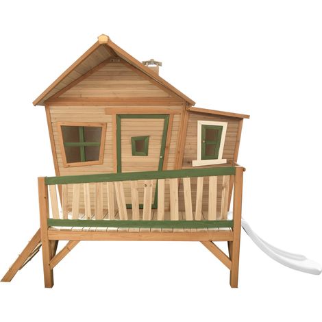 Axi Emma Maison Enfant Avec Toboggan Blanc  Aire De Jeux Pour L'Extérieur En Marron & Vert  Maisonnette / Cabane De Jeu En Bois Fsc