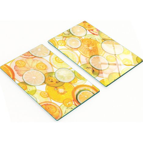 Tablas de cortar de cristal para cocina con estampado de c铆tricos, 2 x 30 x 52 cm.