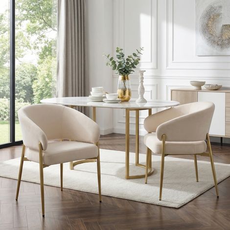 2er-Set Samt-Esszimmerstühle in Beige mit Champagnergold-Akzenten – bequem, atmungsaktiv, moderner Stil, vielseitig für Esszimmer, Wohnzimmer und Cafés,MIVRAY