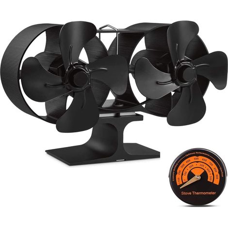 Poêle à bois double moteurs 8 pales ventilateur de petite taille, chaleur silencieuse à air chaud alimenté par un ventilateur de poêle écologique pour poêles à gaz/granulés/bois/bûches avec thermomètr