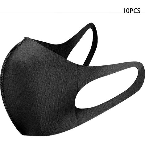 10 Masques Buccaux Enfants Réutilisables Anti-Poussière Anti-UV Respirant, Couvre-Visage Noir Lot de 10 (1/5)