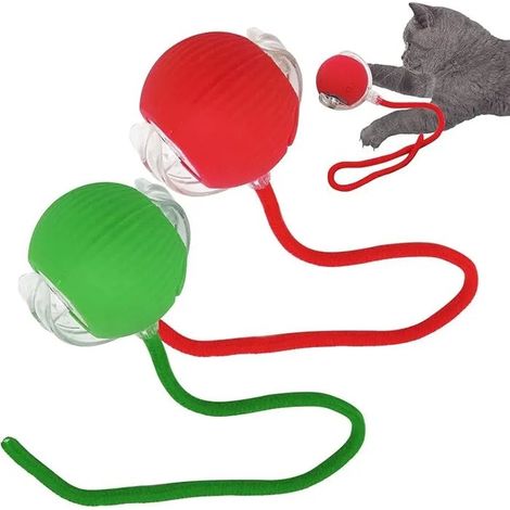 Lot de 2 Balles Mobiles avec Queue JZSH - Jouet Interactif Coloré pour les Jeux des Petits et Moyens Chiens et Chats (1/5)