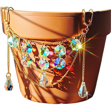 Crochet pour pot de fleurs, support contenant orné perles verre scintillantes, suspension décorative (1/4)