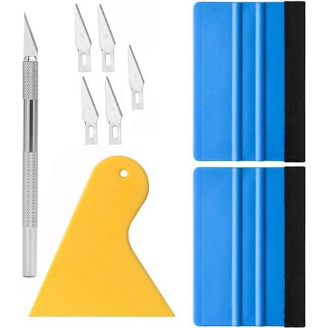 Enowelir Outil de Pellicule de Vinyle Outil de Film pour Fenêtre Outil de Teinte pour Fenêtre Outil de Papier Peint avec Raclette en Feutre, Couteau pour Passe-temps (1/5)