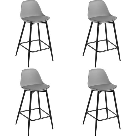 Klihome 4x Bar Stools Dining Room Kitchen Breakfast High Chairs Footrest Barstool with Cushioned PP Seat and Metal Frame, Grey
