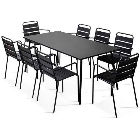 Ensemble table de Jardin et 8 fauteuils en métal noir - Palavas (1/5)