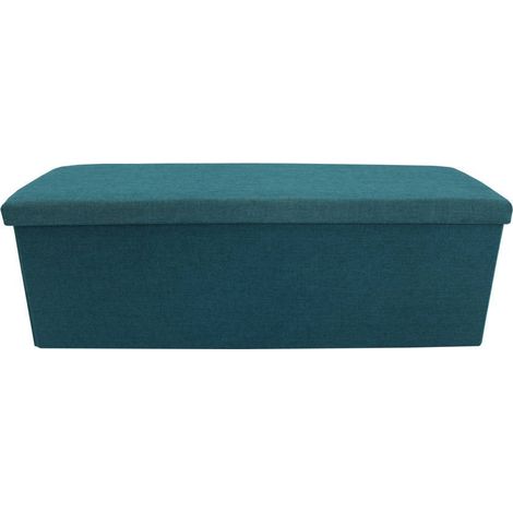 Rebecca Mobili Puff Fußbank Sitztruhe Baumwolle Türkis Platzsparend 37x110x38