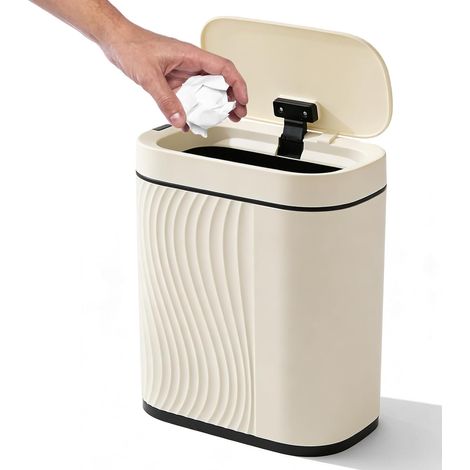 Poubelle Automatique 8L, poubelle anti odeur avec Couvercle, Poubelle intelligente Silencieuse et Étanche pour Salle de Bain, Cuisine ou WC, Blanche (1/5)