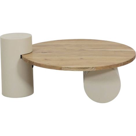 Made In Meubles – Table basse ronde en bois d'acacia effet béton – Plateau 96cm – Pieds cylindriques MDF – Design moderne pour salon tendance (1/5)