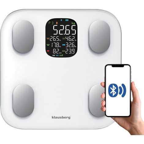 Báscula de baño con medición de grasa y composición corporal, inteligente, BT, KLAUSBERG KB-7855 blanca (1/5)