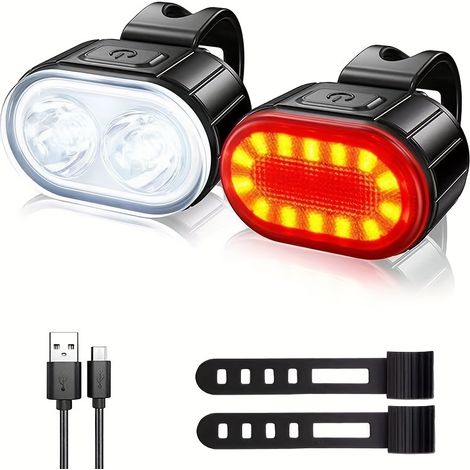 Kit d'éclairage avant et arrière pour vélo – Multifonction – Étanche – Rechargeable par USB – Portable – Facile à installer (1/5)