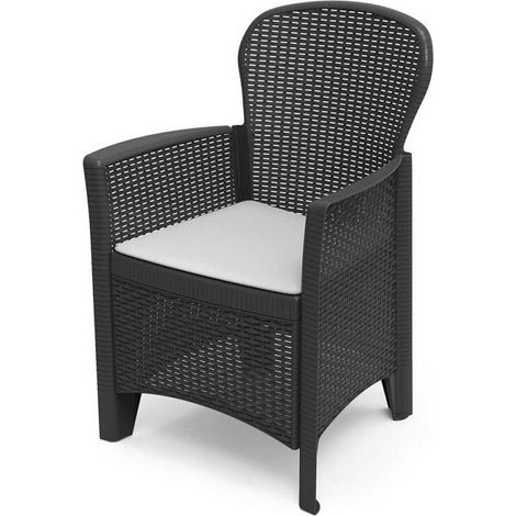 Sedia in resina con cuscino Poltrona antracite per interno esterno da balcone terrazza giardino pub bar hotel (1/4)