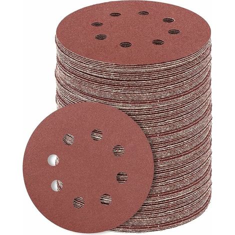 Dischi abrasivi rotondi da 100 pezzi 5 pollici 8 fori 120 grane per levigatrice orbitale casuale finitura mobili in legno rettifica metalli (1/5)