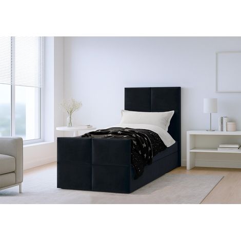 AX LIVING Boxspringbett Schwarz Aleyna Bett 100 x 200 mit Bettkasten