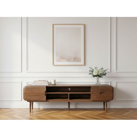 BOBOCHIC - Meuble TV 1 porte 2 tiroirs 180 cm BRUNE bois massif de manguier (1/5)