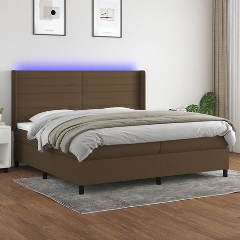 Cama box spring colchón luces LED tela marrón oscuro 200x200 cm vidaXL (1/5)