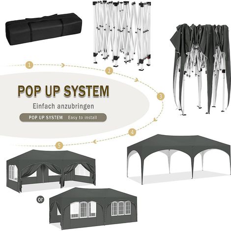 Pergola 3x6 m avec 6 parois latérales, chapiteau de fête déperlant, protection UV (1/5)