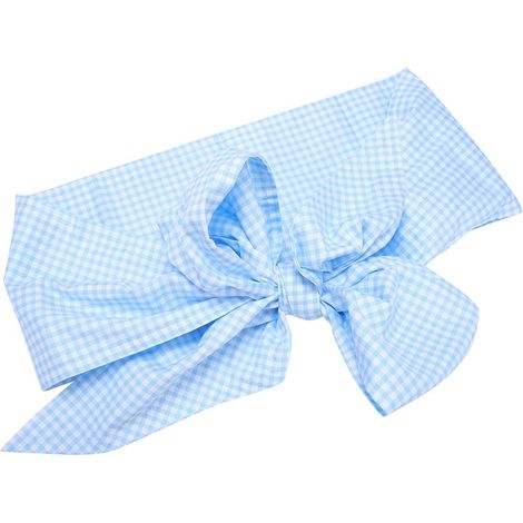 Couverture d'emmaillotage pour nouveau-né, en coton avec nœud papillon, idéale pour les photos de bébé (à carreaux bleu clair). (1/5)
