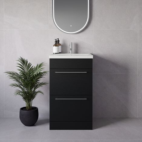 Napoli 390 Nero Oak 500mm 2 Drawer Vanity Unit with Glide Basin - 500mm - Chrome 320mm Handle