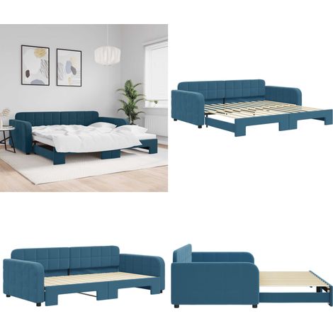 vidaXL Tagesbett Ausziehbar Blau 100x200 cm Samt (1/5)