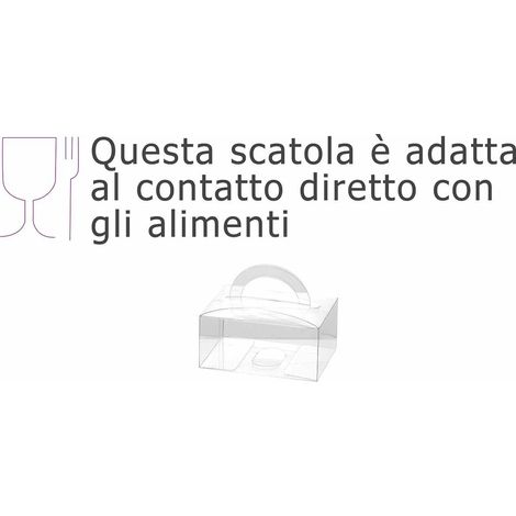 Scatole rettangolari trasparenti per confezionare con manico in PET - uso alimentare, set da 25 pezzi, cm10x7,5x4,7H (con manici8,5)