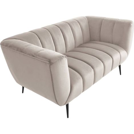 Sofa NORA 2-Sitzer in Weiß Champagner – Schickes Samtsofa mit schwarzen Metallfüßen