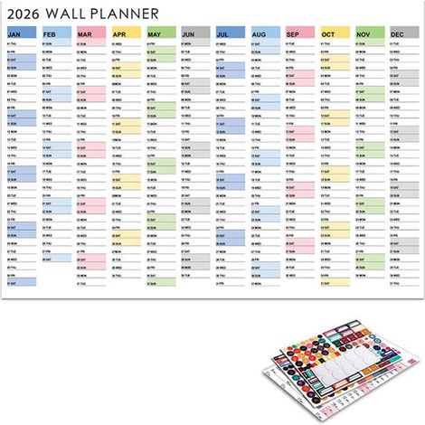 Calendario de escritorio 2026, 74 x 52,5 cm, Planificador de papel para estudiantes y oficina, Incluye adhesivo de doble cara y pegatinas (1/5)